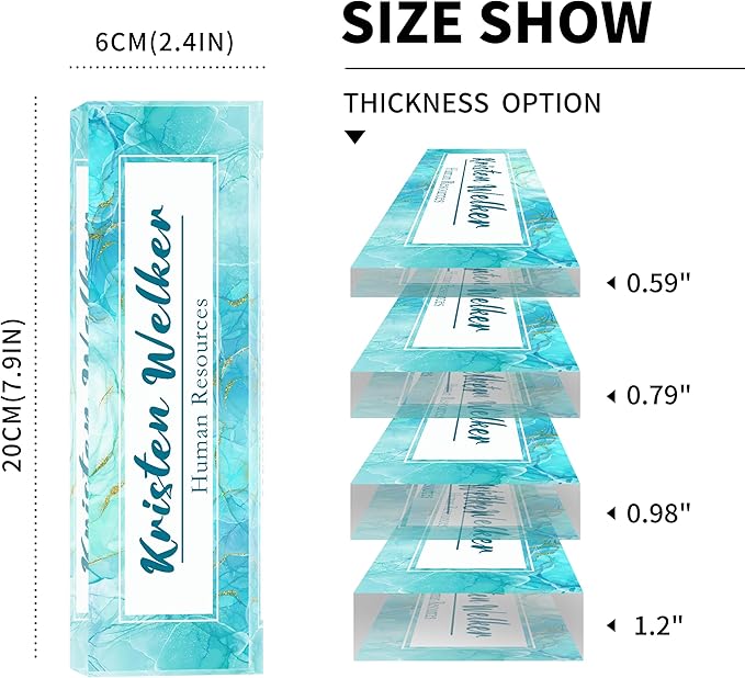 Desk Name Plate Personalized, Premium Gradient Blue Marble Acrylic Desk Name Plate, Personalized Name Plate for Desk, Office Decor for Women or Men Coworkers, Boss, Employee, Teacher