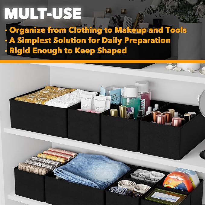 SpaceAid Drawer Organizer Clothes, 12 Pack Dresser Organizer Bins for Nursery, Closet Organization and Storage Dividers for Clothing, Baby Clothes, Underwears, Socks (Black)