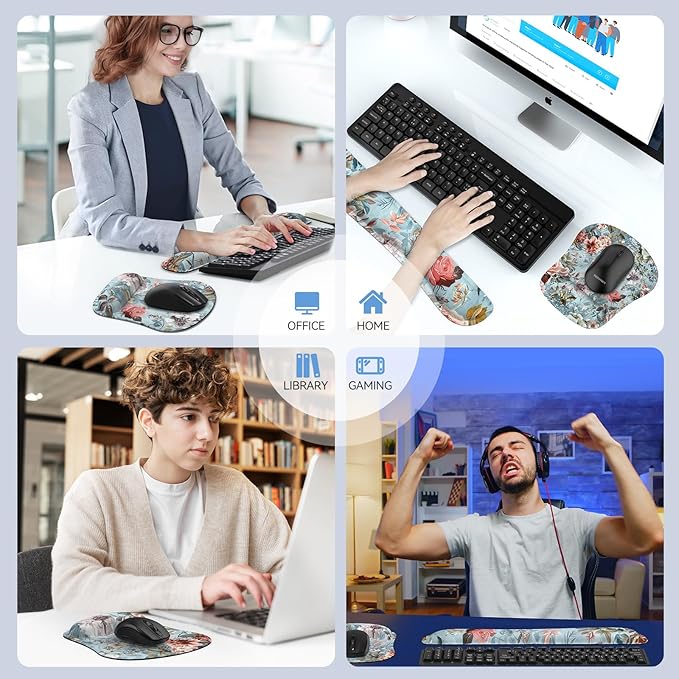 TECKNET Keyboard Wrist Rest and Mouse Pad with Wrist Support, Memory Foam Set for Computer/Laptop/Mac, Lightweight for Easy Typing & Pain Relief Ergonomic Mousepad