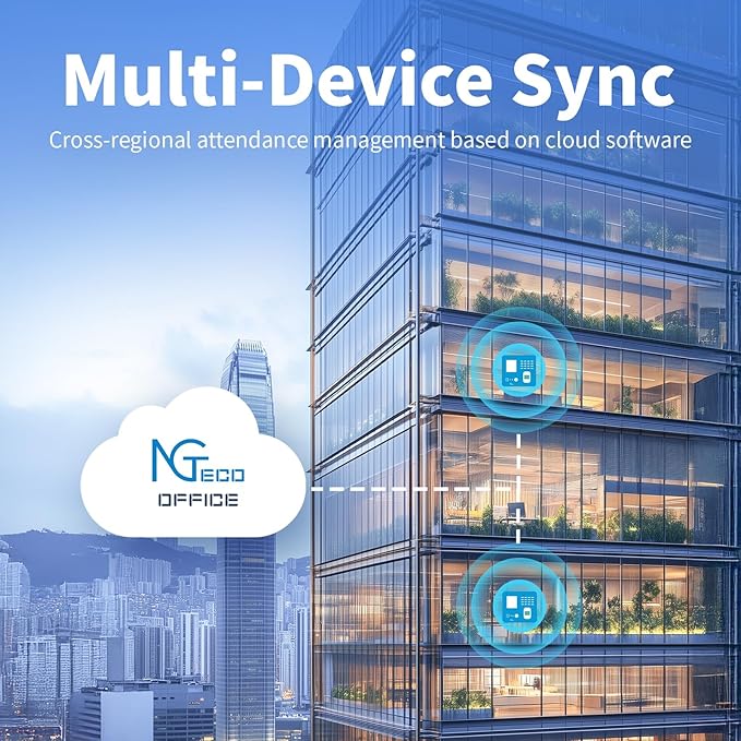 NGTeco Cloud Time Clock, Upgraded TC1 Remote Control 2.4GHz WiFi Time Card Machine for Small Business with Software & App for iOS/Android, Includes 5 RFID Cards No Monthly Fees