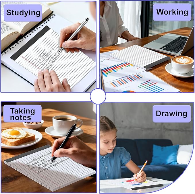 Gehanfai 3 Pack White Legal Pads 8.5 x 11 Inch, Wide Ruled Notepads Lined Memo Note Pads, 8.5x11 Inch Micro Perforated Writing Pads 30 Sheets Per Pad for Work Study Daily Note Taking List
