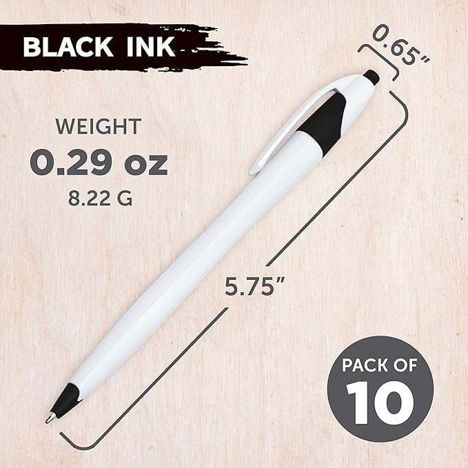 DISCOUNT PROMOS Slim Curvy Ballpoint Pens Set of 10, Bulk Pack - Black Ink, Retractable, Great for Office, School, Tradeshows - Black