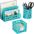 EasyPAG Desk Organizers and Accessories 3 Pieces Office Organizer Set - Pen Holder for Desk, Mail Sorter Countertop and Sticky Note Holder, Dark Teal
