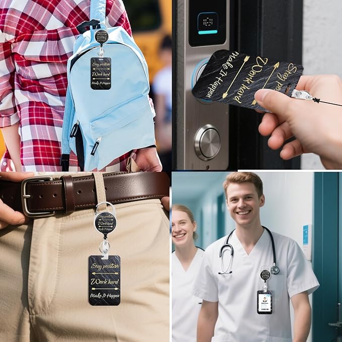2 Pack Stay Postive ID Badge Holder with Heavy Duty Retractable Reel Keychain for WomenStudents,Teachers, Nurses, Office Use