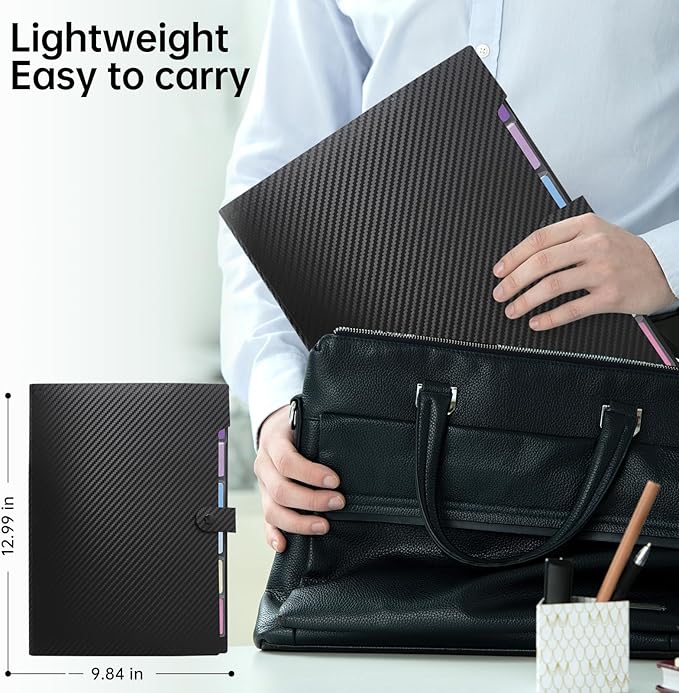 Expanding File Folder with 8 Pockets, Accordion File Organizer Folder with Labels, Portable Folders for Documents, School Office Supplies, Letter A4 Size, Black