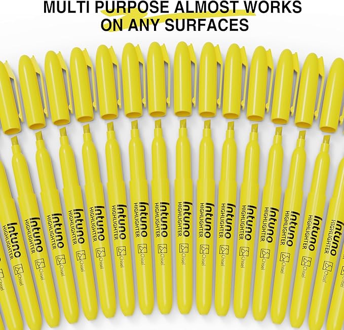 INTUNO Yellow Highlighters, 120 Count, Chisel tip, Suitable for Office Supplies, School Supplies, and Home Office Essentials