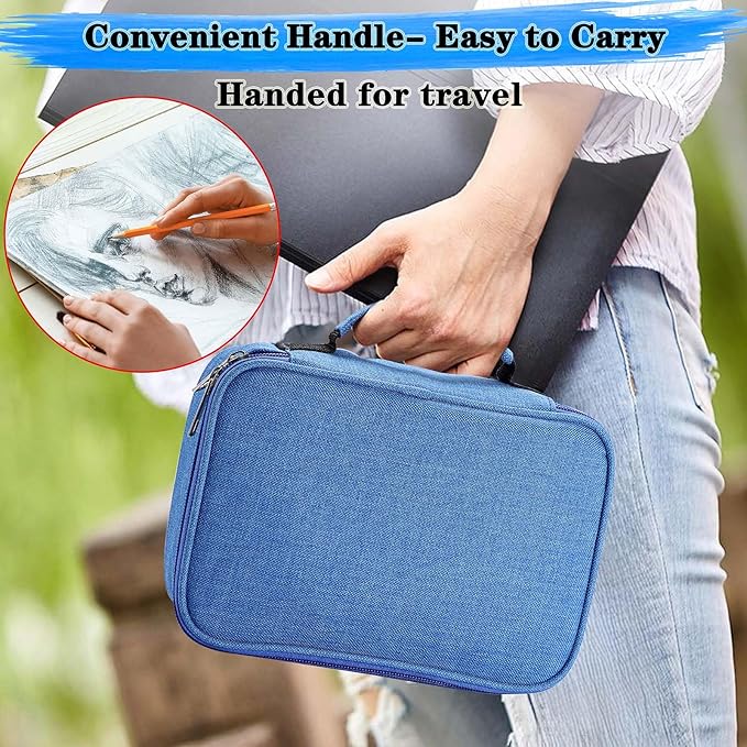 BTSKY® High Capacity Zipper Pens Pencil Case- Multi-Functional Stationery Pencil Pouch 72 Slots Colored Pencil Case Portable Pencil Bags With 2 Removable Sleeves(Blue)