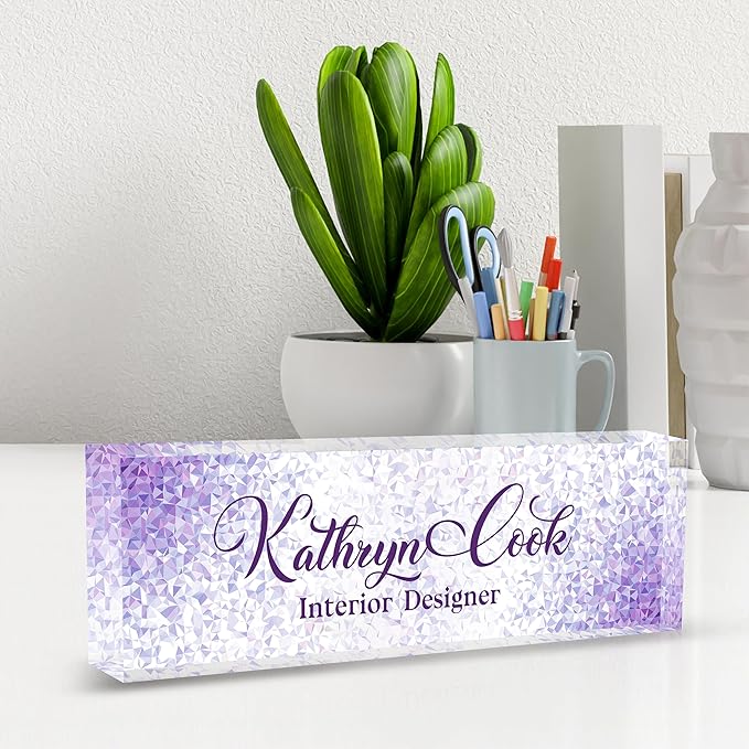 Name Plate for Desk-Personalized Name Plates for Desk-Name Plate Personalized for Office-Gifts for Teacher Boss Employee Appreciation Office Desk Decor (purple diamond), MYDZBJMT1009