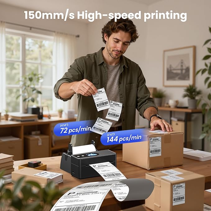 Thermal Printer with Touchscreen – Upgraded Bluetooth 4x6 Thermal Label Printer with Label Holder for Small Businesses, Compatible with Phone, PC, Tablet, Widely Used for Amazon, Shopify, Etsy, Tiktok
