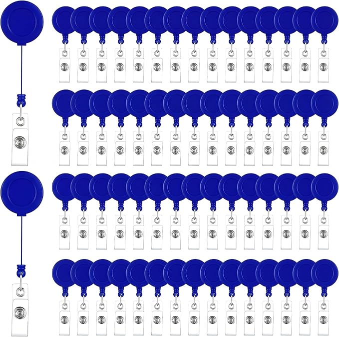 Handepo 200 Pcs Retractable Badge Reels Bulk Retractable Badge Holders with Clips ID Holder Key Ring Clip for Office Worker Students Teachers Doctor Nurse Name ID Card Holder Key Card (Blue)