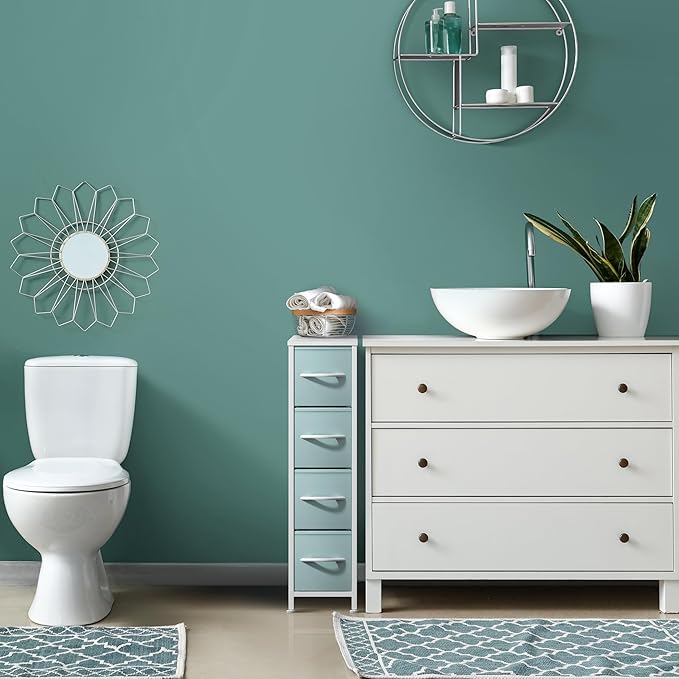 Sorbus Kids Narrow Dresser with 4 Drawers - Vertical Slim Storage Chest of Drawers with Steel Frame, Wood Top & Easy Pull Fabric Bins for Small Spaces, Closets, Bedroom, Bathroom & Laundry