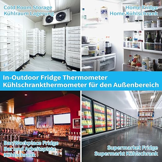 Fridge Thermometer Freezer Thermometer Digital Refrigerator Thermometer with Magnetic Attachment in-Outdoor Alarm Thermometer with Waterproof Outdoor Sensor for Home Kitchen (Model AMT-105)