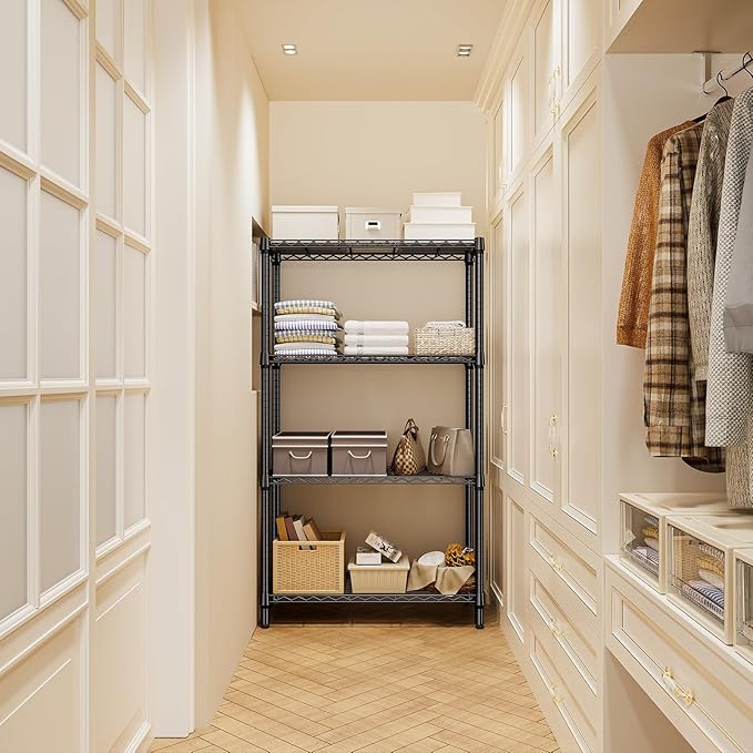 1000 lbs 4 Tier Shelf Metal Storage Shelves Shelving Wire Rack Heavy Duty Closet Organizers for Garage Kitchen Bathroom Laundry Black 15.7" D x 33.5" W x 59.5" H