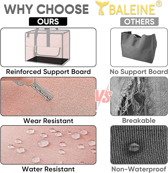 BALEINE Large Utility Tote Bag with Reinforced Bottom, Multi Pockets Foldable Tote Bag for Nurse, Travel, Work