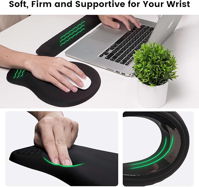 MEKASS Ergonomic Mouse Pad and Keyboard Wrist Rest Set, Super Soft Memory Foam Desk Wrist Support Cute for Computer Keyboard, Non-Slip Arm Rests Cushion for Typing Gaming Office Laptop Mac (Floral)