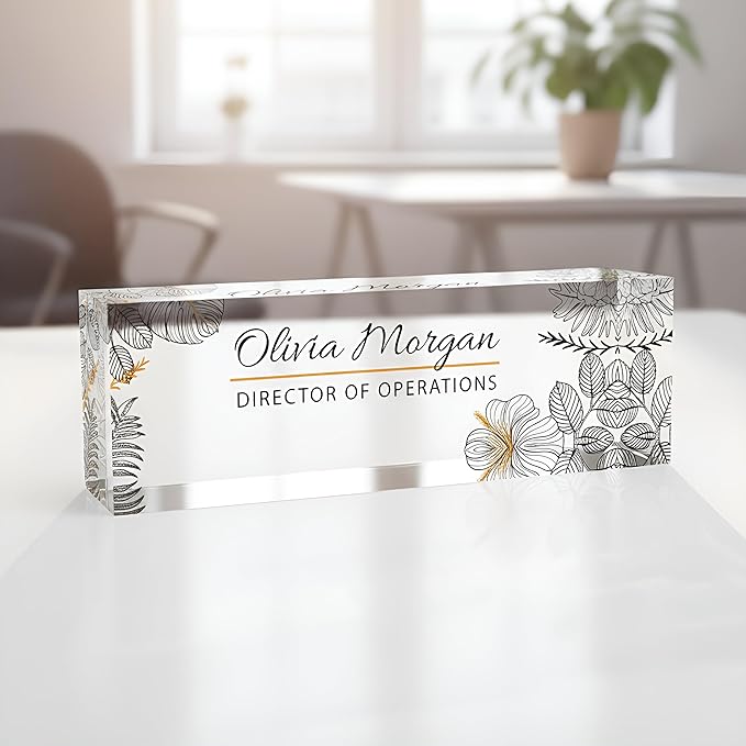 ARTBLOX | Personalized Name Plate for Desk, Custom Name Plate, Office Sign, Acrylic Desk Decor, Floral Name sign, Realtor Gift