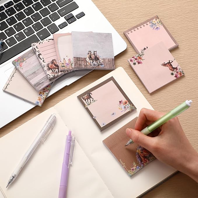9 Pads Horse Sticky Notes 3x3 Inch Cute Self Stick Notepads Notes Adhesive Memo Pad Office Decor Gifts for Students School Teacher Meeting Office Supplies