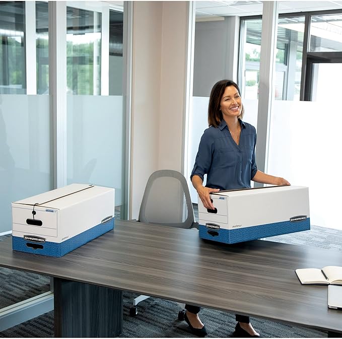 Bankers Box 12-Pack Medium-Duty String & Button File Storage Box, FastFold Assembly, Letter, STOR/FILE, (00704)