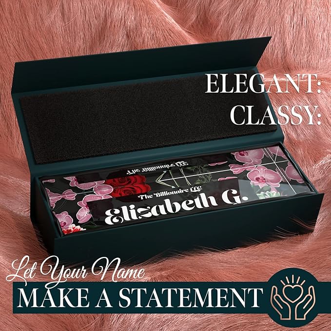 Desk Name Plate Personalized, Custom Name Plates, 2½/x8 Inches, Thick Crystal-Clear Acrylic, Gift Box, Office Desk Decor. USA Made by ACRYLUXE (Spring)