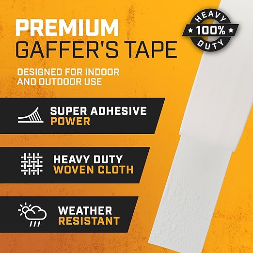 Lockport White Gaffers Tape 2 inch x 45 Yards - Pro White Gaff Tape - No Residue, Water Resistant, Non- Reflective, Easy Tear - Multipurpose