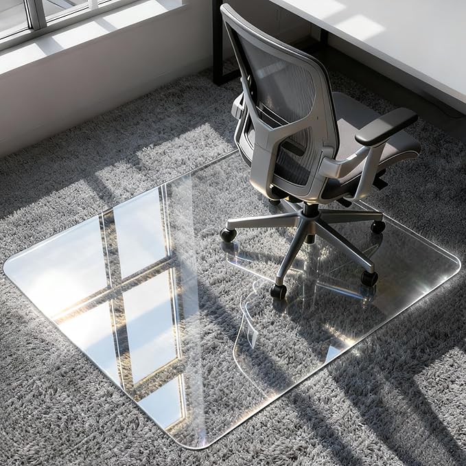 Azadx Tempered Glass Chair Mat for Carpet 40" x 48" Heavy Duty Office Chair Mat for Carpets 1/5" Thick for Carpeted Floor/Hard Floor Easy Glide Carpet Protector with Round Corner and Polished Edge