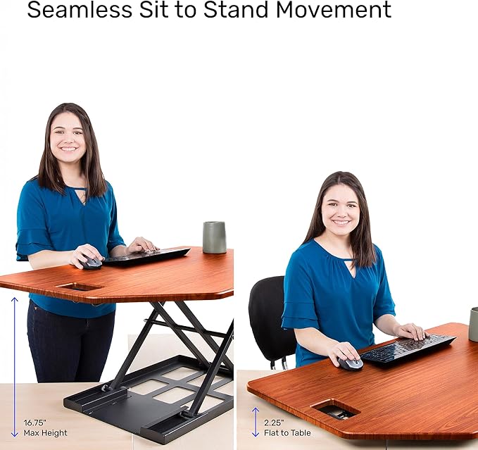 X-Elite Pro 40" Corner Standing Desk Converter with Pneumatic Lift | Adjustable Sit to Stand Riser, L-Shaped Desks & Cubicles | Fully Assembled Computer Workstation (Cherry)