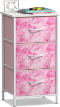 Sorbus Nightstand Storage Organizer Chest with 3 Drawers - Kids Girls, Boys Bedroom Furniture Chest for Clothes, Closet Organization - Steel Frame, Wood Top, Tie-dye Fabric Bin (3-Drawer, Pink)