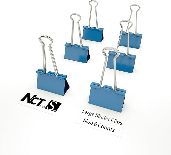 Nctinystore Blue Binder Clips Large (Jumbo) Metal Clamp 2 inch / 50 mm (Blue, 6-PCS)