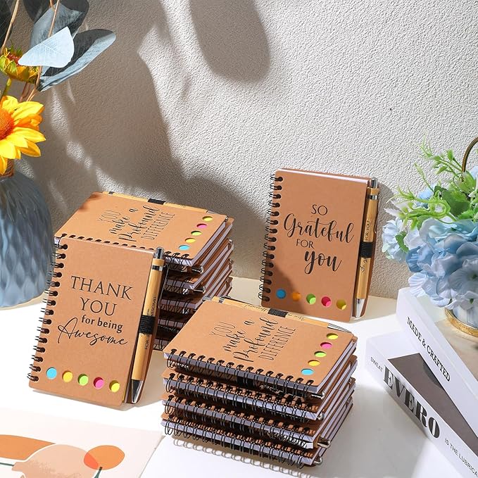 Honoson Valentines Employee Appreciation Gift Bulk Inspirational Notebook with Note and Motivational Bamboo Ballpoint Pen for Team Group Staff Coworker Volunteer Office Must Have(30 Set)
