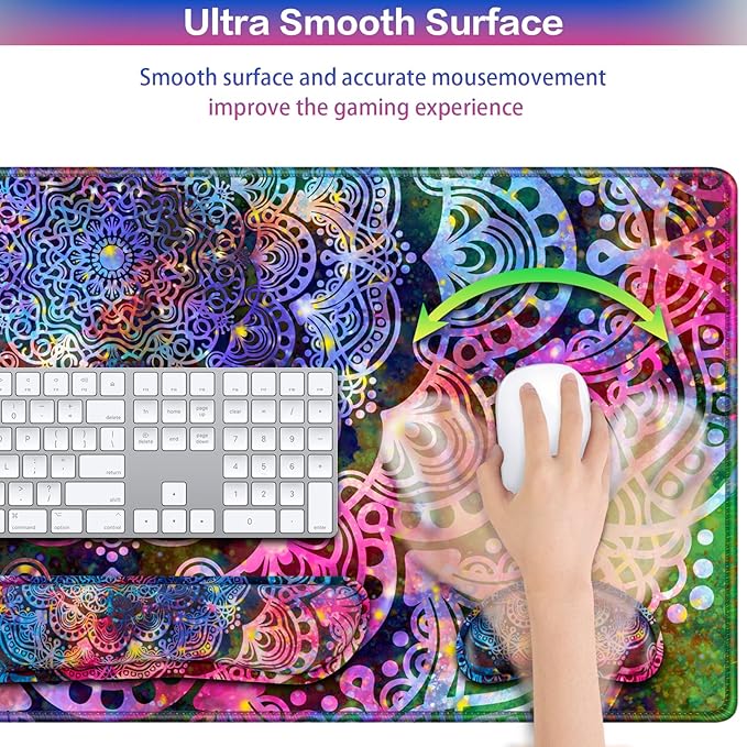 Mouse Pad with Wrist Rest, 4-in-1 Large Mousepad+Keyboard Wrist Rest+Mouse Pad Wrist Support+Cup Pad Set,Ergonomic Anti-Slip,Memory Foam Desk Mat for Home Office Gaming(35.4×15.7in)