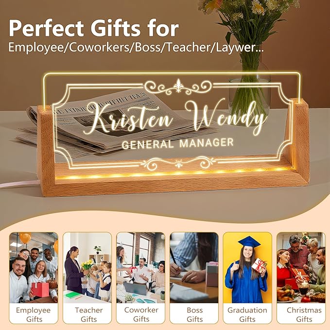 Ships Next Day, Custom Name Plate for Desk - Business Light Up Acrylic Desk Name Plate Personalized Elegant Office Gift for Boss Coworker Teacher Employee Appreciation Gift, Office Decor for Women Men