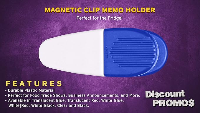 10 Magnetic Memo Holders Set - Large Clip, Plastic - White Blue