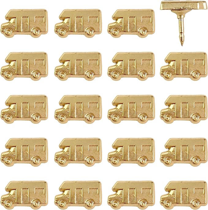 Motorhome Push Pins - Gold RV Pins - for Cork Board, Maps, or Lapel Pin Use - Designed in USA - Set of 20
