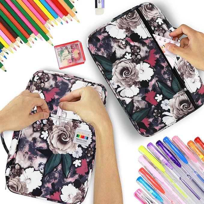 YOUSHARES Pencil Holder 300 Slots - 300 Slots large Pen Case Organizer with Multilayer Holder for Prismacolor Colored Pencils & Gel Pen (Grey Rose)