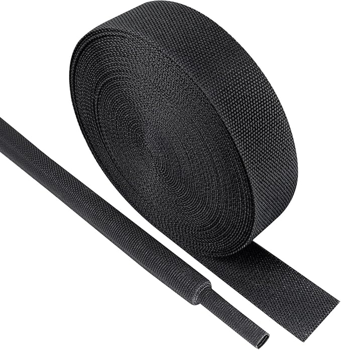 Black 2:1 Ratio Automotive Heat Shrink Braided Sleeving,Wear-Resistant Flat Woven Shrinkable Sleeve Fabric Car Cable Wires Hoses Protection (3/4"-50ft)
