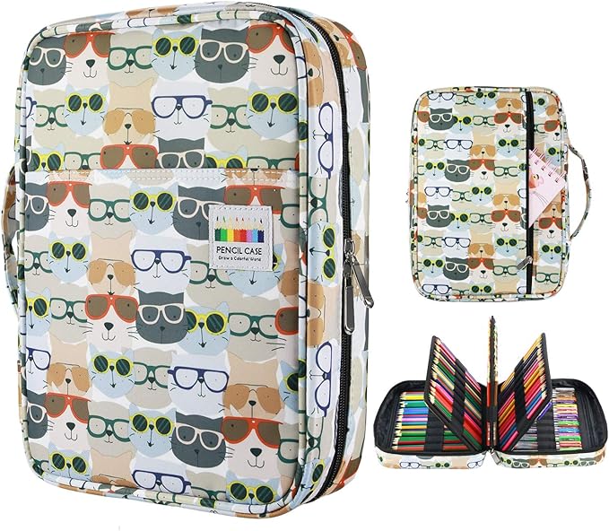 YOUSHARES Colored Pencil Case 220 Slots Pen Case Organizer With Handy Wrap & Zipper, Multilayer Holder for Prismacolor Colored Pencils & Gel Pen (Kitten)