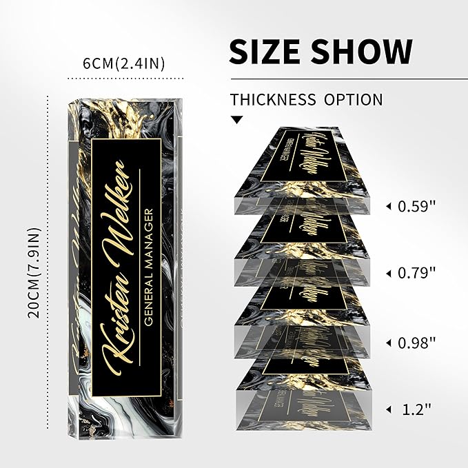 Custom Desk Name Plate Personalized, Acrylic Name Plates for Desk, Office Decor Personalized Gifts for Teacher Coworkers Boss Nurse (Black Gold Marble)