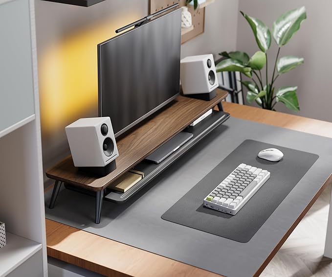 Fenge Dual Monitor Stand, Monitor Stands Riser for 2 monitors, 42.5 Inch Wood Desk Shelf with Storage Organizer and Cable Management for Office Desk Accessories