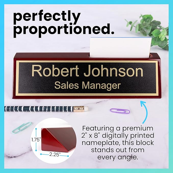 ExcelMark Wood Business Desk Name Plate (Rosewood w/Card Holder)