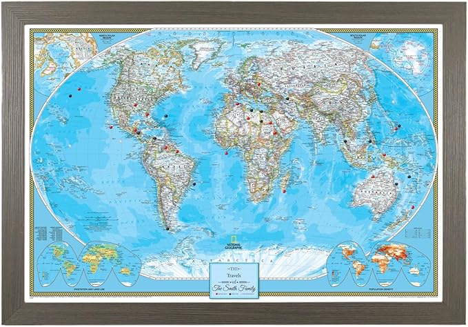 Canvas Classic World Map Pin Board – Framed Travel Map with Pins for Wall – Personalized Push Pin World Map for Tracking Journeys – 27.5" x 39.5" Barnwood Gray Frame
