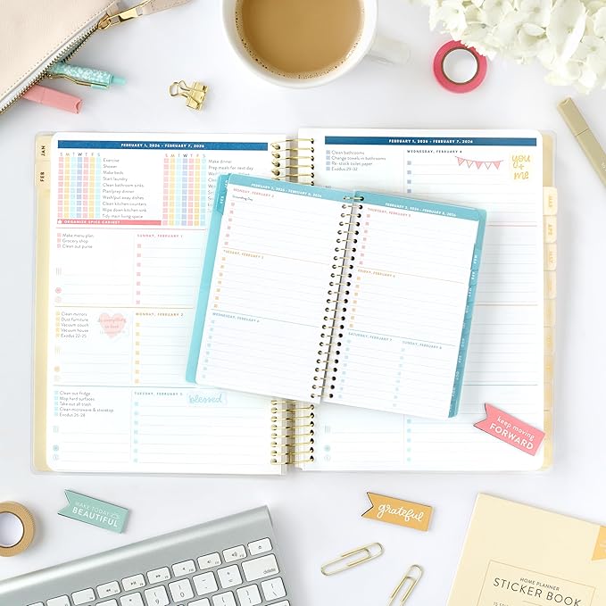 PPP Pocket Calendar 2026 (Blue Leaf) | Weekly Checklists | Monthly Calendar Layout | Personal Goals | Notes Pages | Poly Laminated Cover | Twin Ring Coil Binding | Pocket-Sized 4x6.5" | Planner