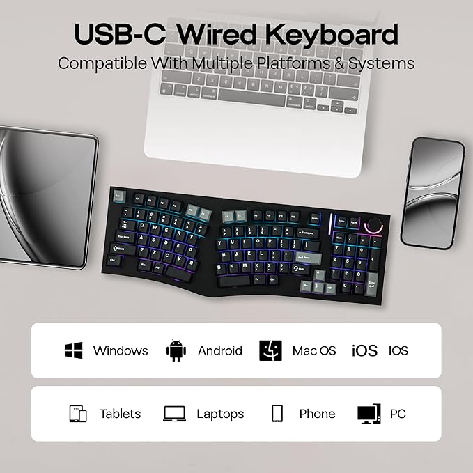 MechLands Feker Alice98 Ergonomic 98 Keys Custom Mechanical Keyboard, VIA Programmable, USB-C Wired Gaming Keyboard, Hot Swappable, 5 Layer Paddings, Control Knob, NKRO, RGB for Win/Mac (Black)
