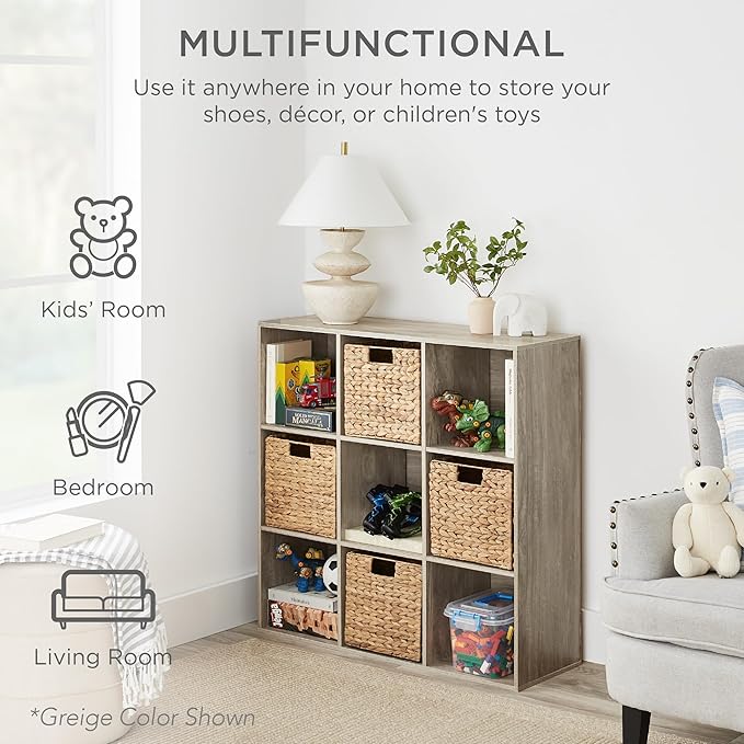 Best Choice Products Kids Bookcase 9-Cube Storage Organizer, 13.5in Shelf Opening, Bookshelf, Toy Storage, Customizable w/ 3 Removable Back Panels – Light Pink
