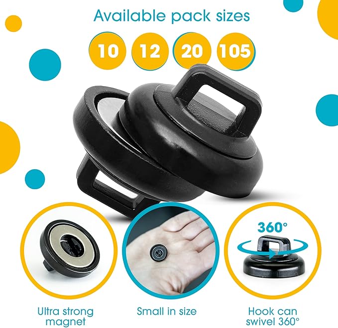 HATSBI. Magnetic Cable Zip Tie Mounts Multipurpose (105 PACK) Neodymium Magnets Black 105 Black Cable Zip Ties Included. Cable Holder for Cable Management. Holds Standard Zip Ties/Cable Ties.