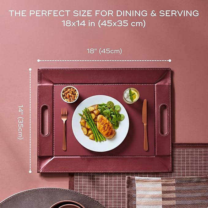 PLACEsMAT 2-in-1 Faux Leather Placemat & Serving Tray | Reversible Design, Lays Flat & Easy to Clean | Ottoman Food Tray, Perfect Housewarming Gift, 18” x 14” (Fabric Tan & Cream, Set of 4)