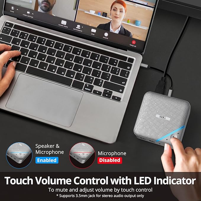 SIIG USB-C Multitask Mini Dock with Conference Speaker, Omnidirectional Microphone, Touch Volume Control, 4K HDMI, USB 3.0, 85W PD, Plug-N-Play, Mac and Windows, Silver (JU-DK0S11-S1)