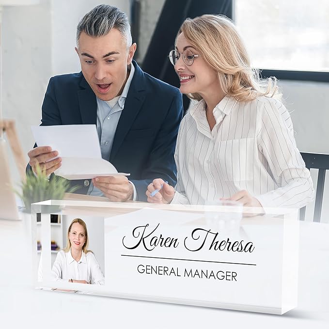 Custom Office Name Plate for Desk, Desk Name Plate Personalized, Personalized Gifts for Women, Appreciation Gifts for Employee Coworkers Boss Teacher, Office Accessories (Logo/Image)