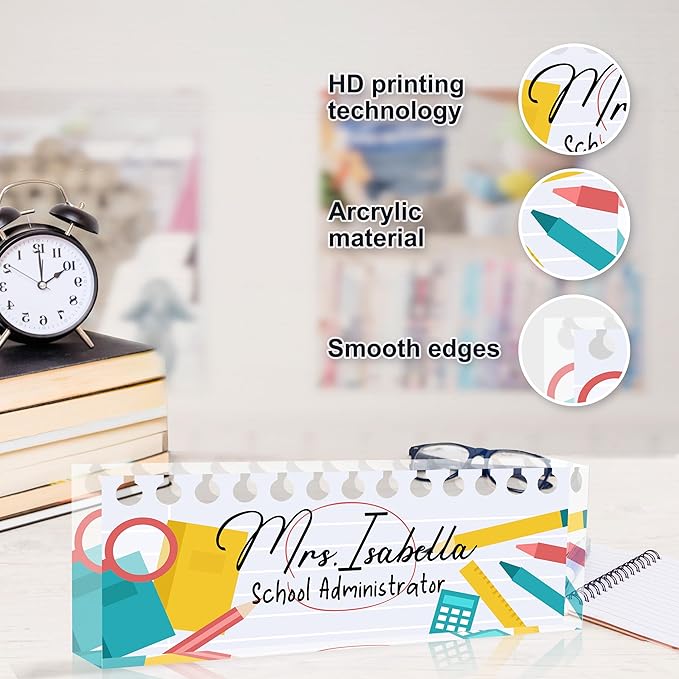 Custom Desk Name Plate Personalized, Acrylic Name Plates for Desk, Office Decor Personalized Gifts for Teacher Coworkers Boss Nurse Big Bang for Learning