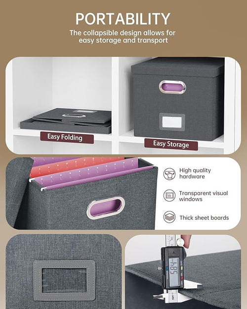 4 Pack File Storage Organizer, Document Organizer, Portable File Box with Lid, Fit for Letter/Legal File Folder Storage,Dark Gray-Box only