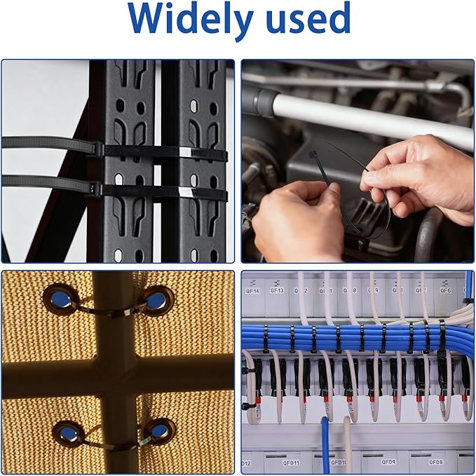 Black Zip Ties 12 Inch, 200-Pack 175 Lbs Wide Cable Ties Heavy Duty, Extra Strong Tie Wraps for Indoor or Outdoor, Industrial, Home and Automotive Use